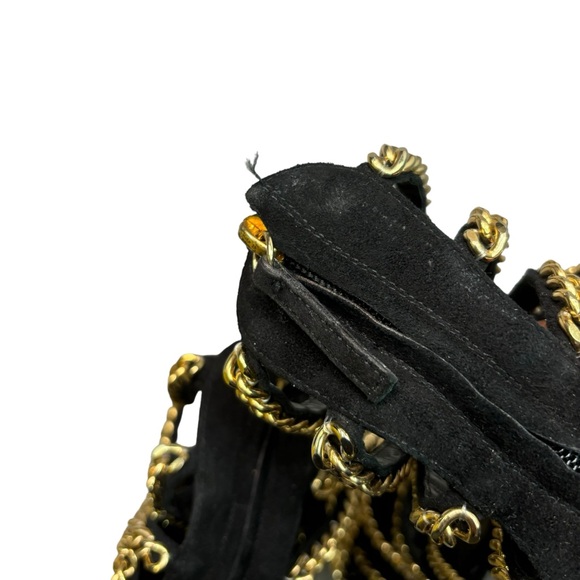 Guiseppe Zanotti Black Suede Gold Chain Gladiator Sandals Size 40 Open Toe Heels - Picture 12 of 13